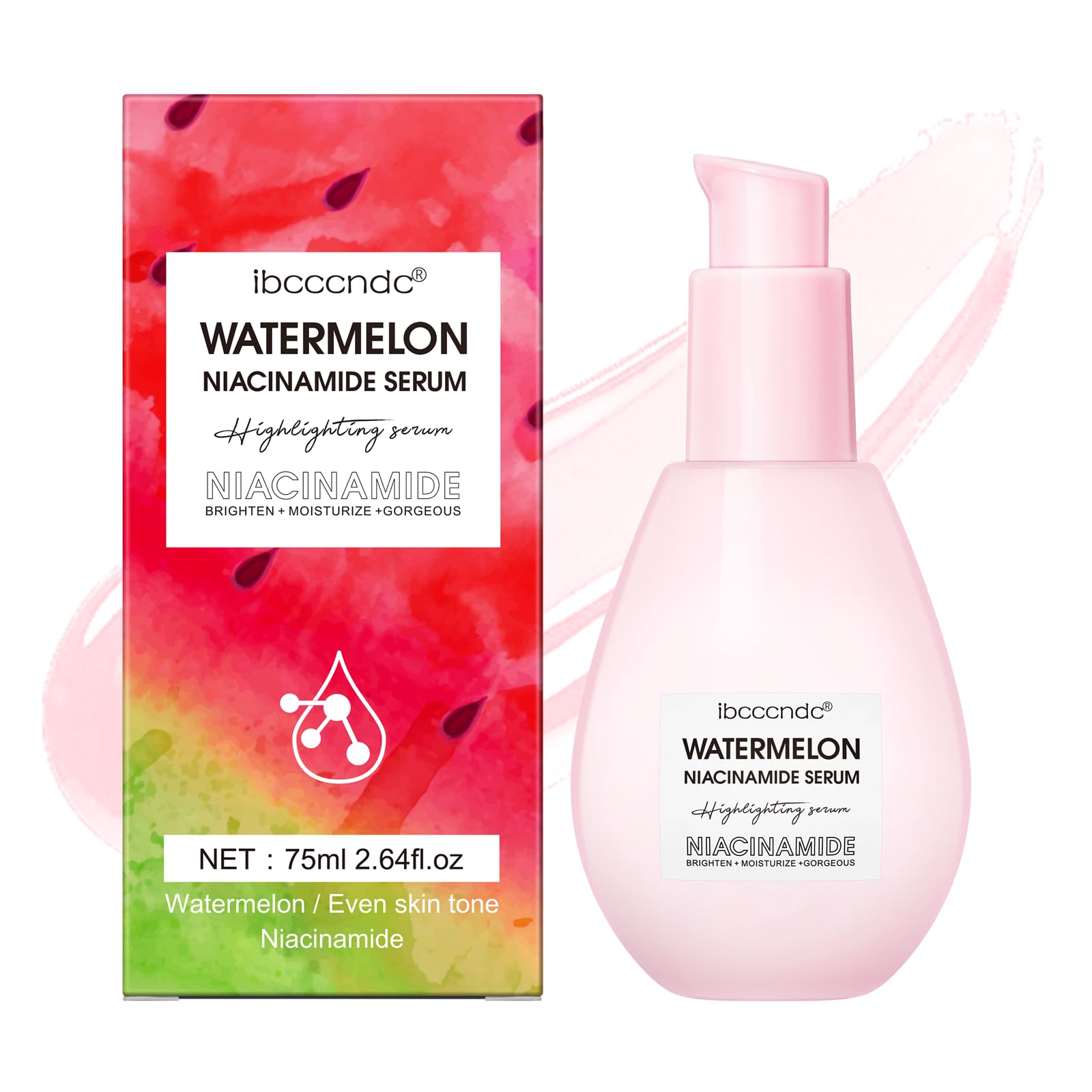 Watermelon Niacinamide Highlighting Serum - Illuminating Makeup Primer & Facial Serum with Hyaluronic Acid - Moisturizing, Lightweight & Priming for Glowing Skin Care (75ml)