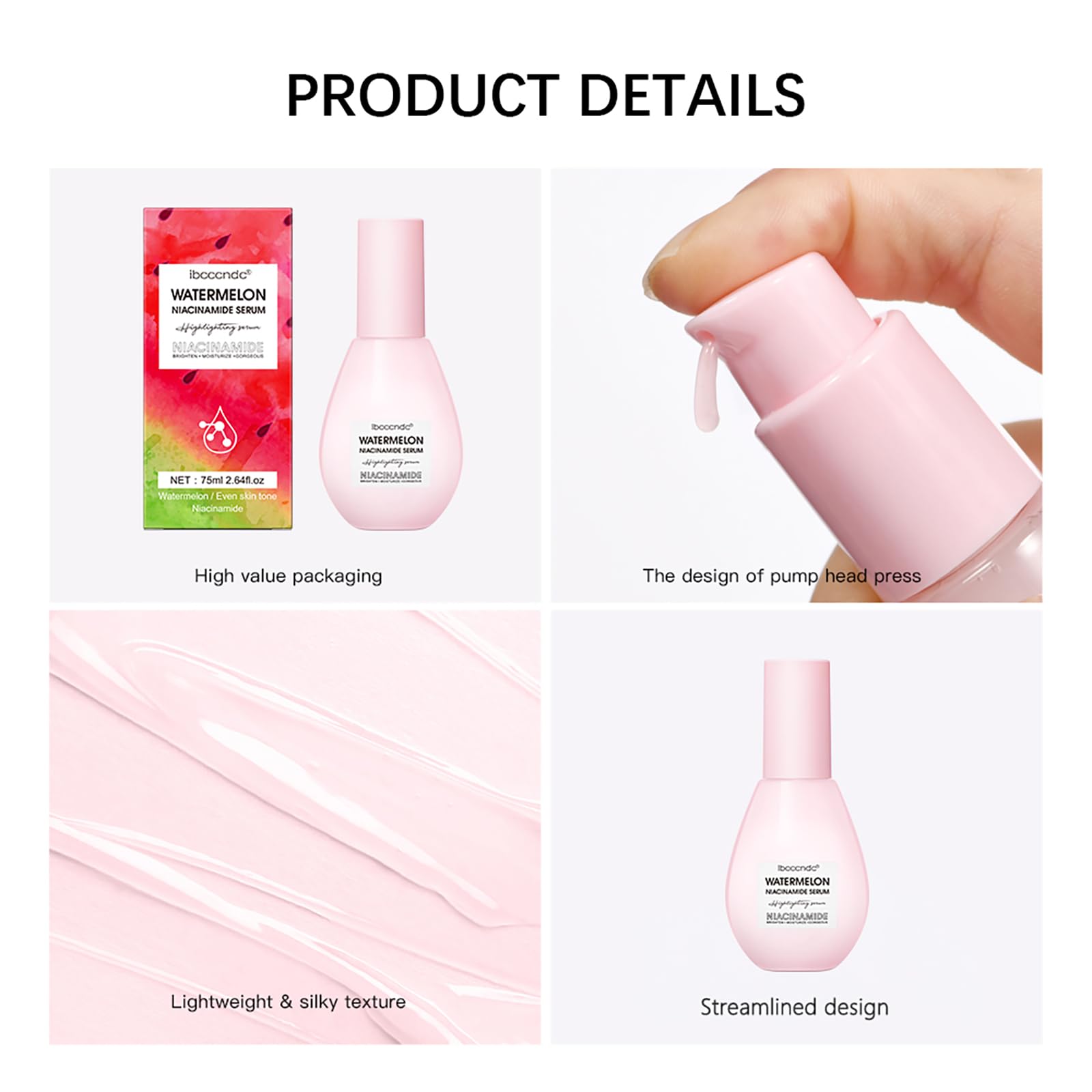 Watermelon Niacinamide Highlighting Serum - Illuminating Makeup Primer & Facial Serum with Hyaluronic Acid - Moisturizing, Lightweight & Priming for Glowing Skin Care (75ml)