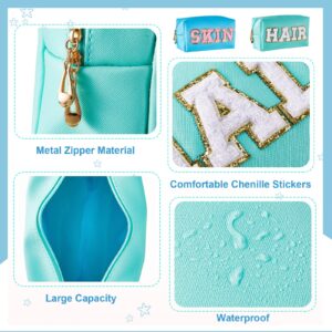 Patelai 2 Pcs Preppy Makeup Bags Chenille Letter Patch Bag Face Skin Hair Stuff Aesthetic Cosmetic Bag Travel Zipper Pouch Makeup Organizer Graduation Gift for Girls(Green, Blue, Hair, Skin)