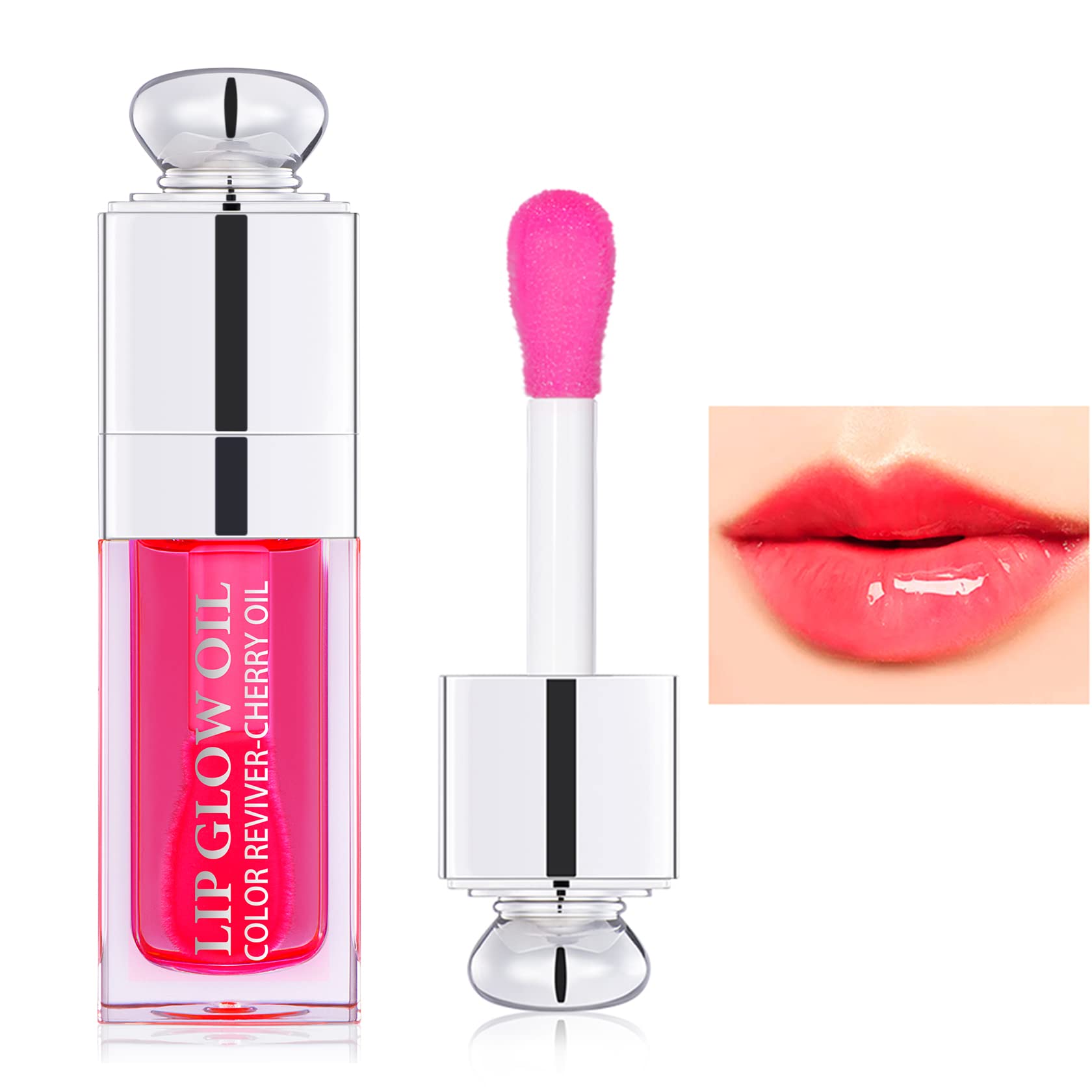 Hydrating Lip Glow Oil Plumping Gloss Tinted Lip Balm Transparent Moisturizing Toot Lip Care Oil Non-sticky Big Brush Head Nourishing Repairing Lip Lines and Prevents Dry Cracked Lips(015#)