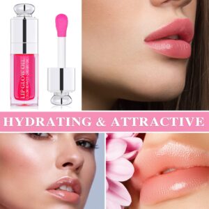 Hydrating Lip Glow Oil Plumping Gloss Tinted Lip Balm Transparent Moisturizing Toot Lip Care Oil Non-sticky Big Brush Head Nourishing Repairing Lip Lines and Prevents Dry Cracked Lips(015#)