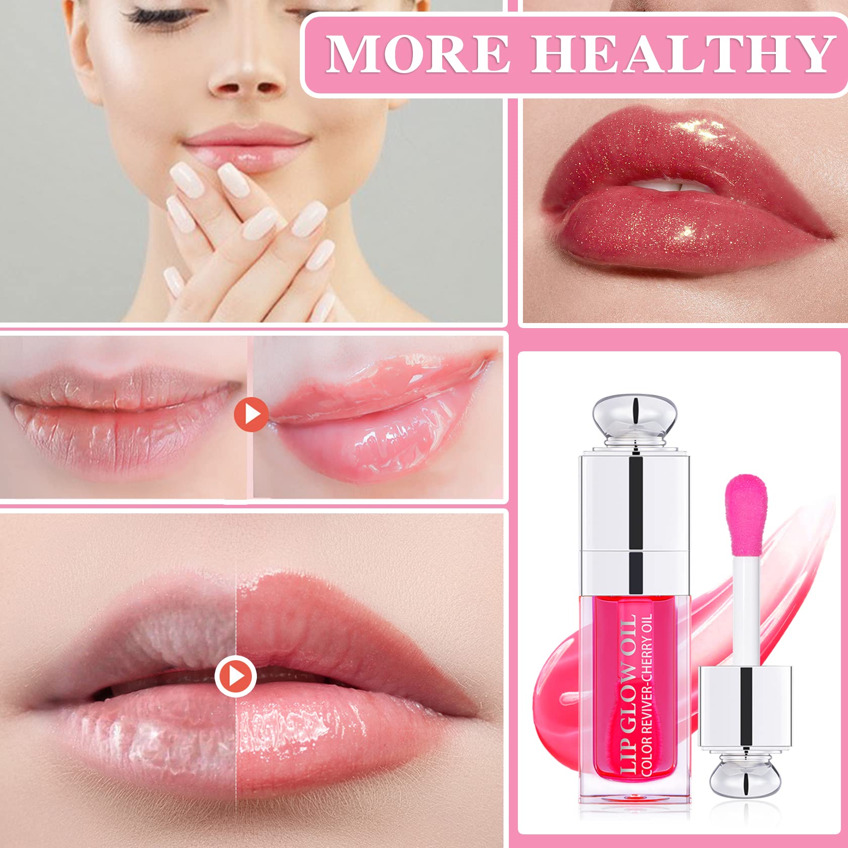 Hydrating Lip Glow Oil Plumping Gloss Tinted Lip Balm Transparent Moisturizing Toot Lip Care Oil Non-sticky Big Brush Head Nourishing Repairing Lip Lines and Prevents Dry Cracked Lips(015#)