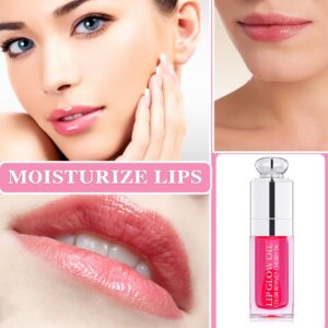 Hydrating Lip Glow Oil Plumping Gloss Tinted Lip Balm Transparent Moisturizing Toot Lip Care Oil Non-sticky Big Brush Head Nourishing Repairing Lip Lines and Prevents Dry Cracked Lips(015#)