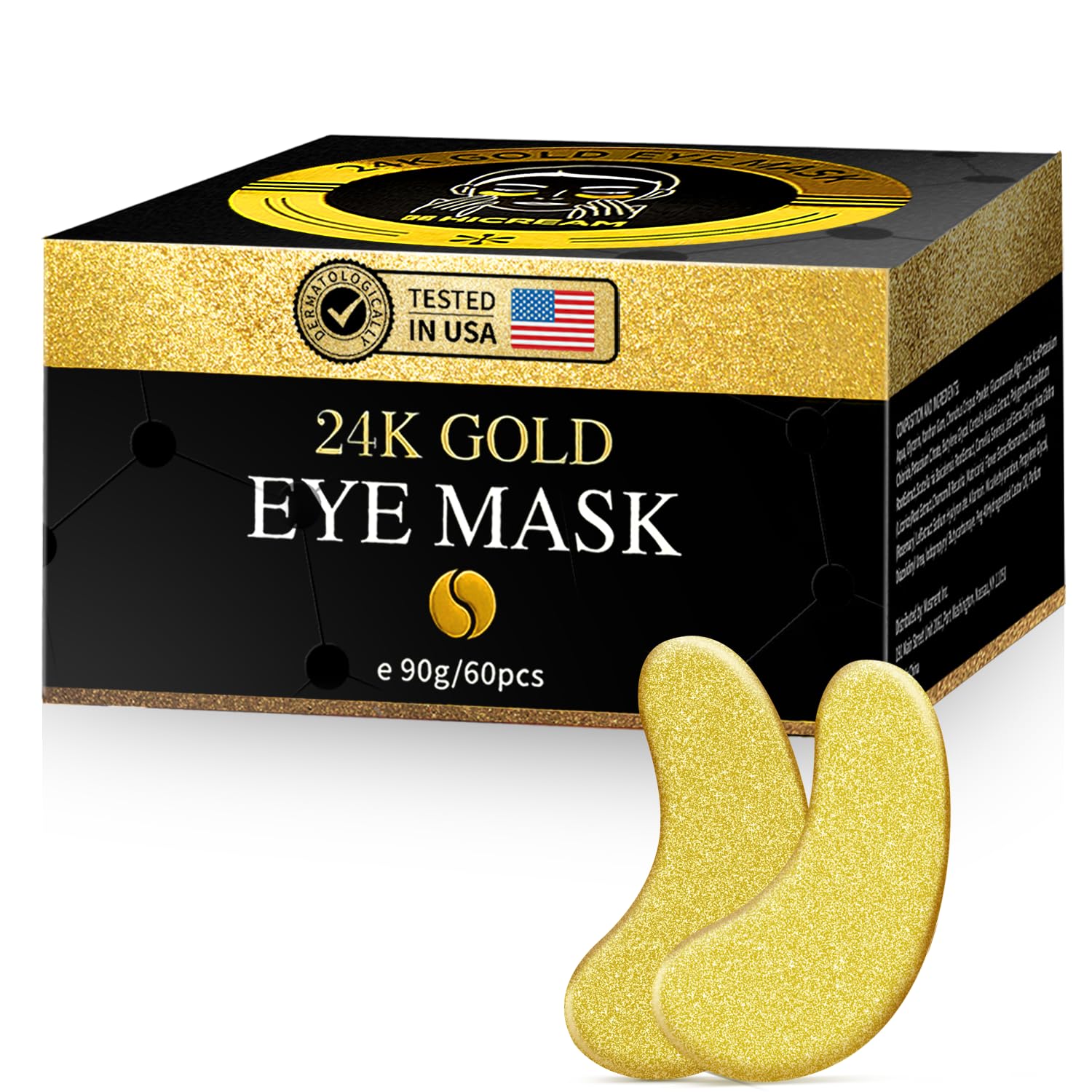 Hicream 24k Gold Under Eye Patches - 60 Pcs Eye Mask Pure Gold Anti-Aging Collagen Hyaluronic Acid Under Eye Mask for Dark Circles, Puffiness & Wrinkles Refresh Your Skin (Gold)