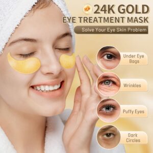 Hicream 24k Gold Under Eye Patches - 60 Pcs Eye Mask Pure Gold Anti-Aging Collagen Hyaluronic Acid Under Eye Mask for Dark Circles, Puffiness & Wrinkles Refresh Your Skin (Gold)