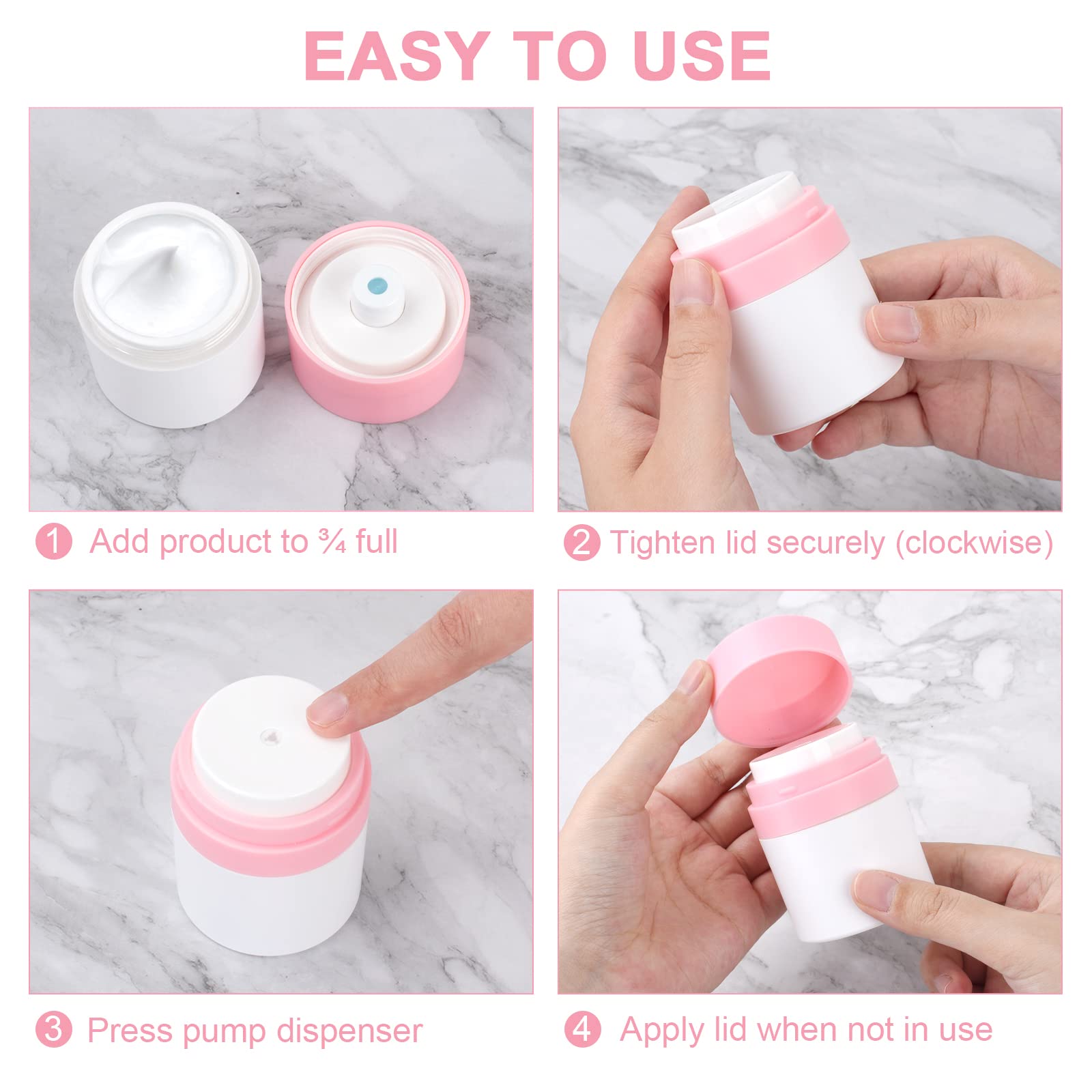 3 Pc Airless Pump Jar, Airless Pump Jars Sets, Containers for Toiletries, Lotion Dispenser, Moisturizer Container, Airless Pump Bottles, Small Containers, Drunk Elephant Container, Cosmetic Cream Jar