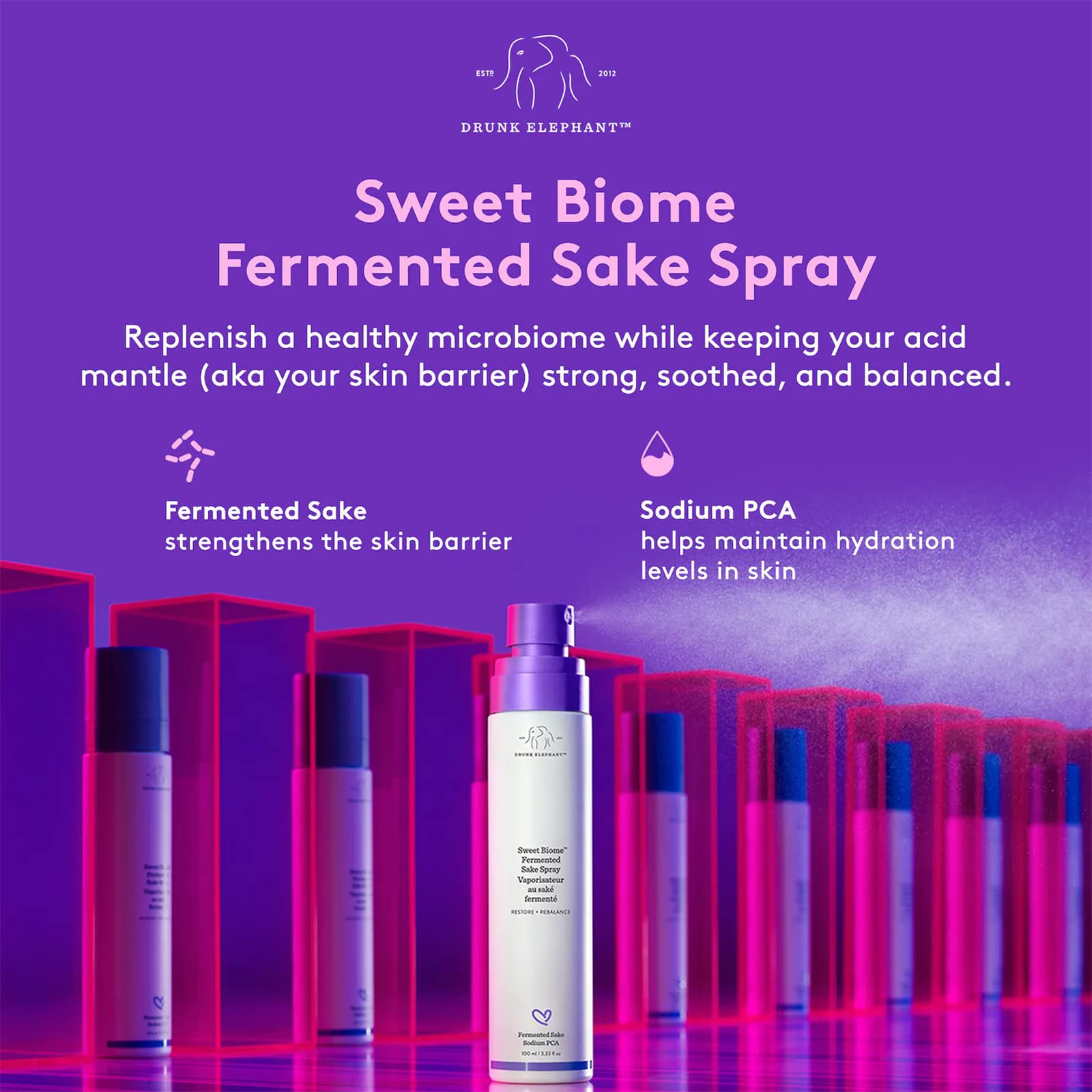 Drunk Elephant Sweet Biome Fermented Sake Spray. Nutrient-Dense Face Spray to Restore and Replenish the Skin’s Barrier. (3.33 oz)