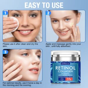 Retinol Cream for Face - Facial Moisturizer with Collagen and Hyaluronic Acid, Anti-Wrinkle Reduce Fine Lines Vitamin C+E Natural-Ingredient Day Night Anti-Aging For Women Men