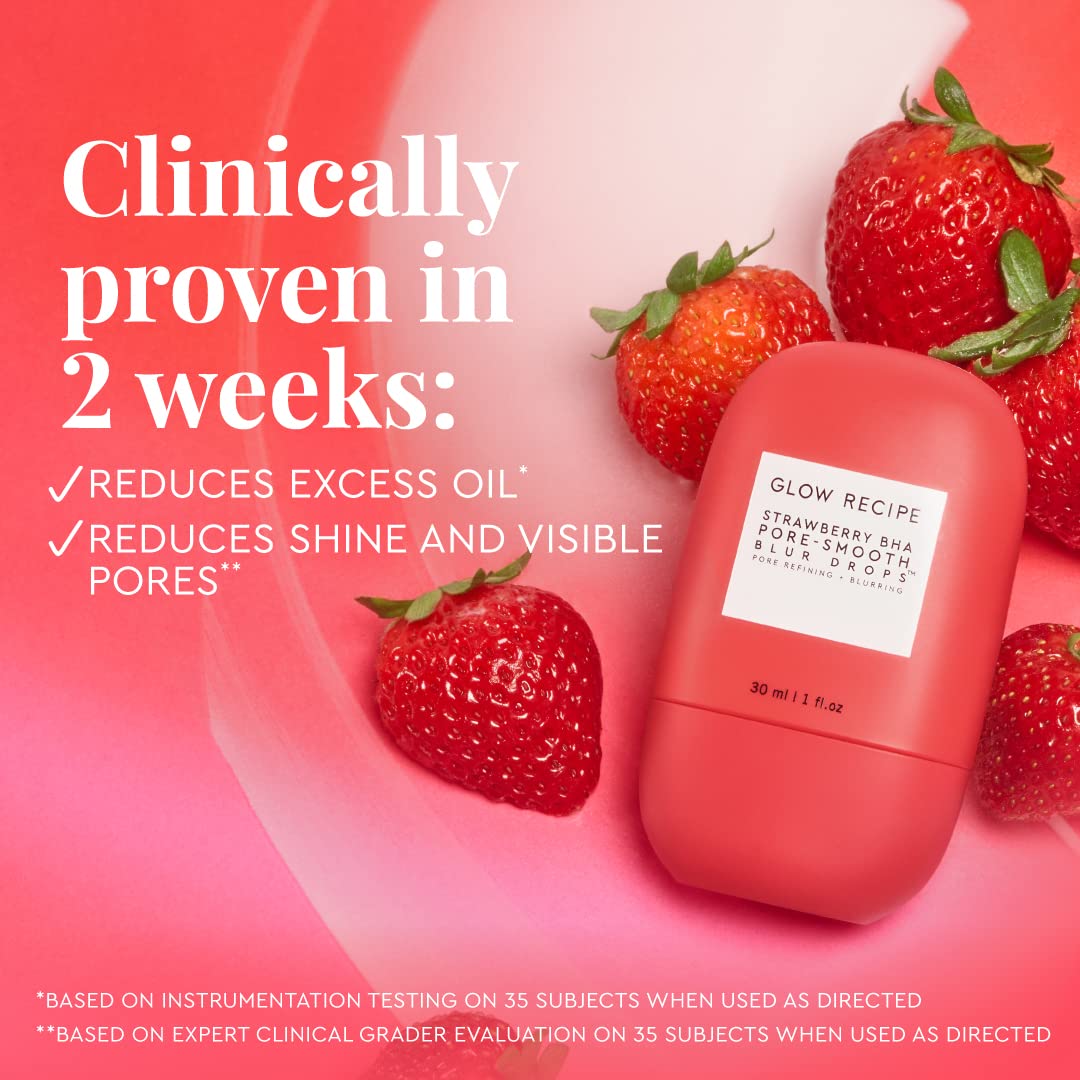 Glow Recipe Strawberry BHA Pore-Smooth Blur Drops - Silicone-Free, Oil-Free - BHA Primer Face Makeup Pore Minimizer - Antioxidant Face Serum for Women - Pore Reducer for Hydrating, Glowing Skin (30ml)