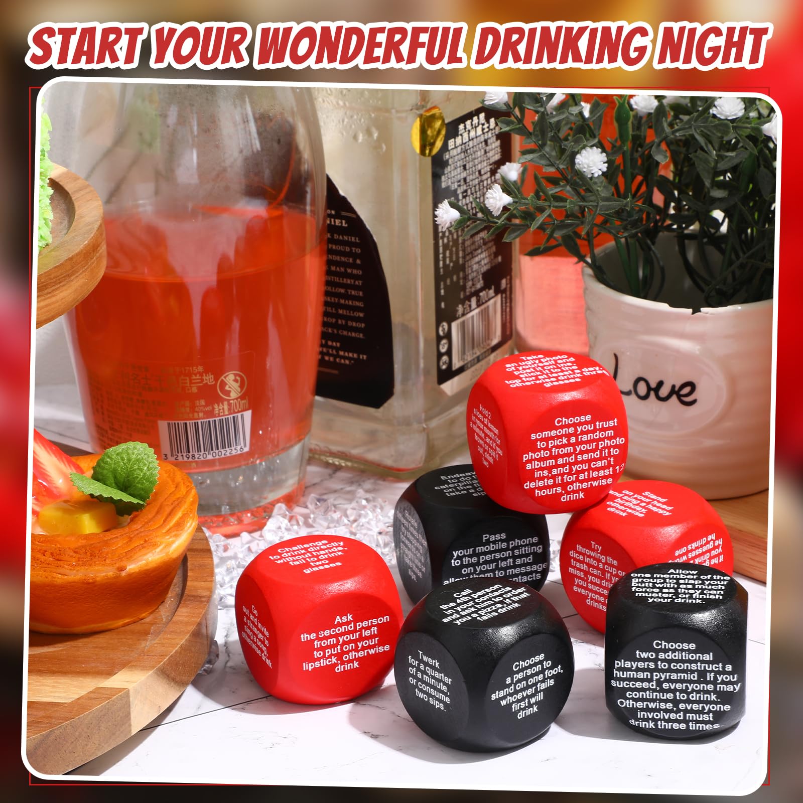 Hanaive 6 Pcs Party Drinking Bar Dice Game Resha Roulette Drinking Games Bachelorette Party Game for Adults White Elephant Gift Wedding Graduation Birthday(Get You Drink)