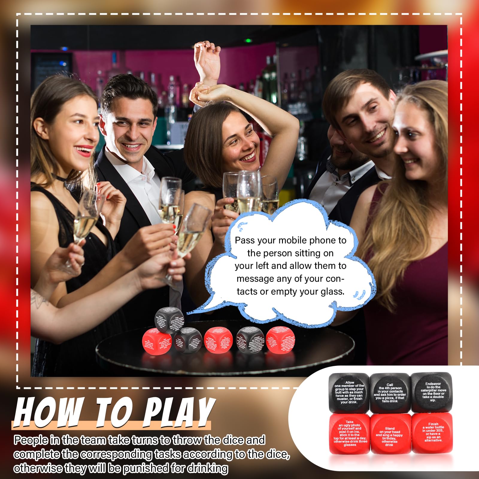 Hanaive 6 Pcs Party Drinking Bar Dice Game Resha Roulette Drinking Games Bachelorette Party Game for Adults White Elephant Gift Wedding Graduation Birthday(Get You Drink)