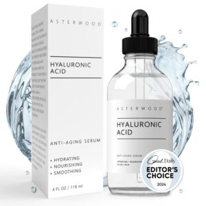 asterwood pure hyaluronic acid serum for face - plumping, anti-aging & hydrating - fragrance-free, pairs well with vitamin c face serum & hylunaric acid moisturizer, 118ml/4 oz