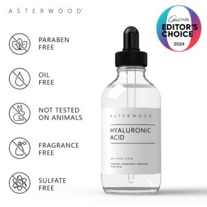 Asterwood Pure Hyaluronic Acid Serum for Face - Plumping, Anti-Aging & Hydrating - Fragrance-Free, Pairs Well with Vitamin C Face Serum & Hylunaric Acid Moisturizer, 118ml/4 oz