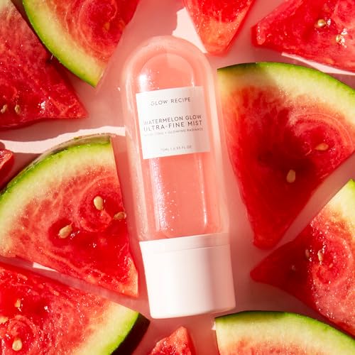 Glow Recipe Watermelon Glow Ultra-Fine Facial Mist Spray - Hyaluronic Acid Face Mist for Fresh + Glowing Skin - Hydrating Face Mist with Hibiscus AHA + Vitamin E - Watermelon Glow Face Spray (2.5 oz)