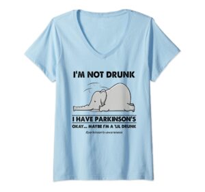 womens i'm not drunk i have parkinson's elephants awareness v-neck t-shirt