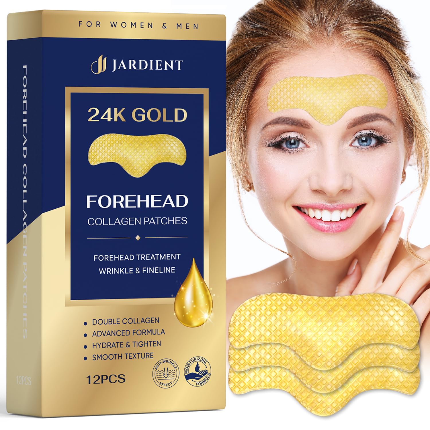 Jardient Collagen Forehead Wrinkle Patches: Facial patches with 12 Packs, Forehead Patches for Wrinkles Anti Wrinkle Patches Treatmen.