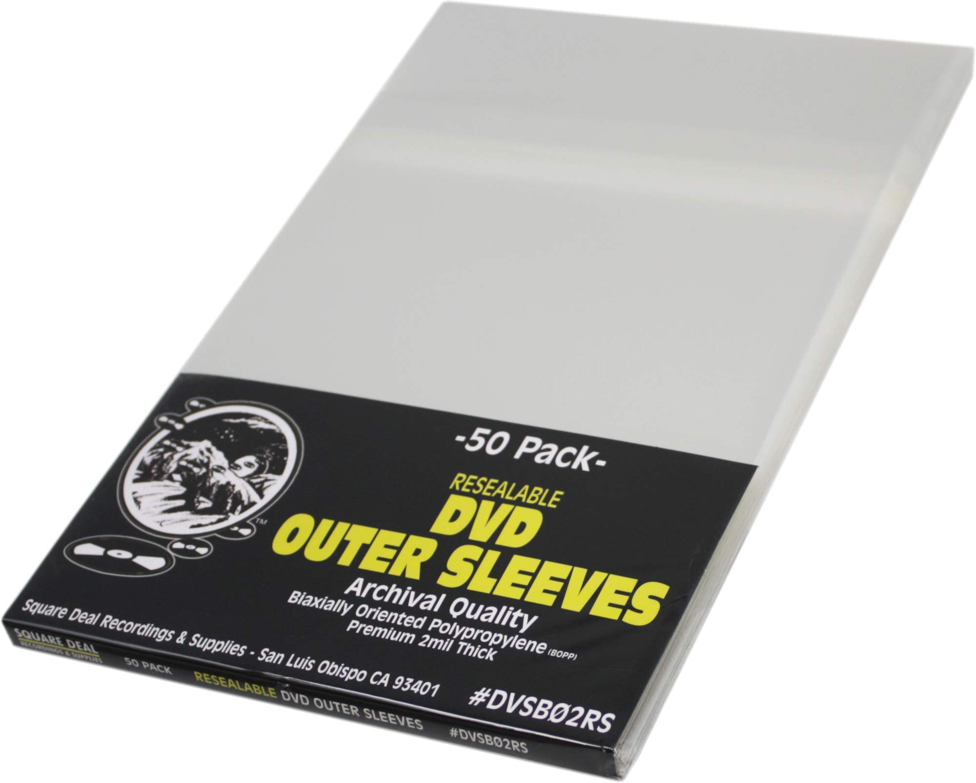 (50) DVD Outer Sleeves - "Super Polyclear" Resealable - Fits Standard 14mm-15mm DVD Cases - DVSB02RS