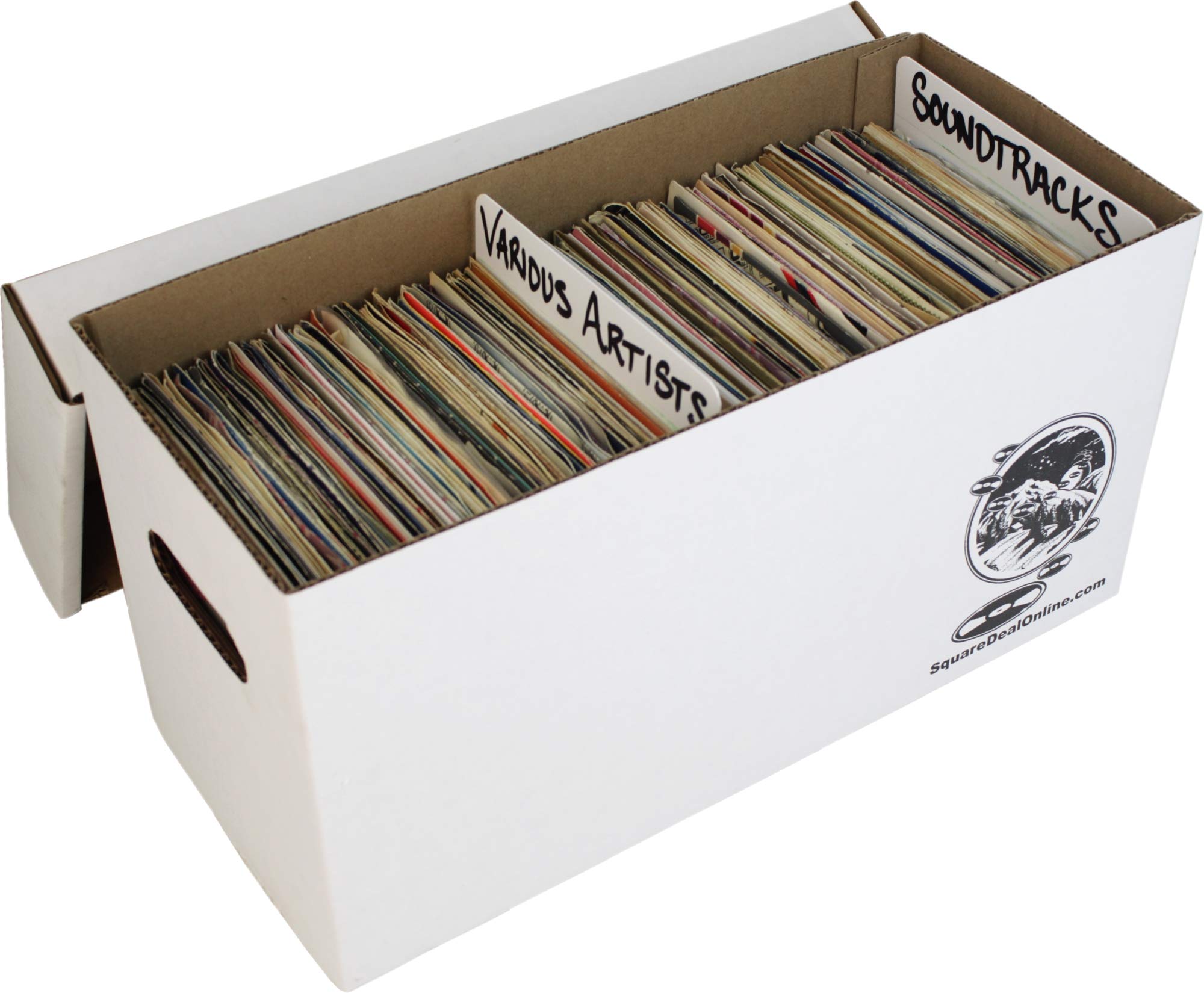 Square Deal Recordings & Supplies Set of 5-7 inch 45rpm Vinyl Record Storage Box - Sturdy Cardboard with Removable Lid - Holds up to 200 7 inch Records