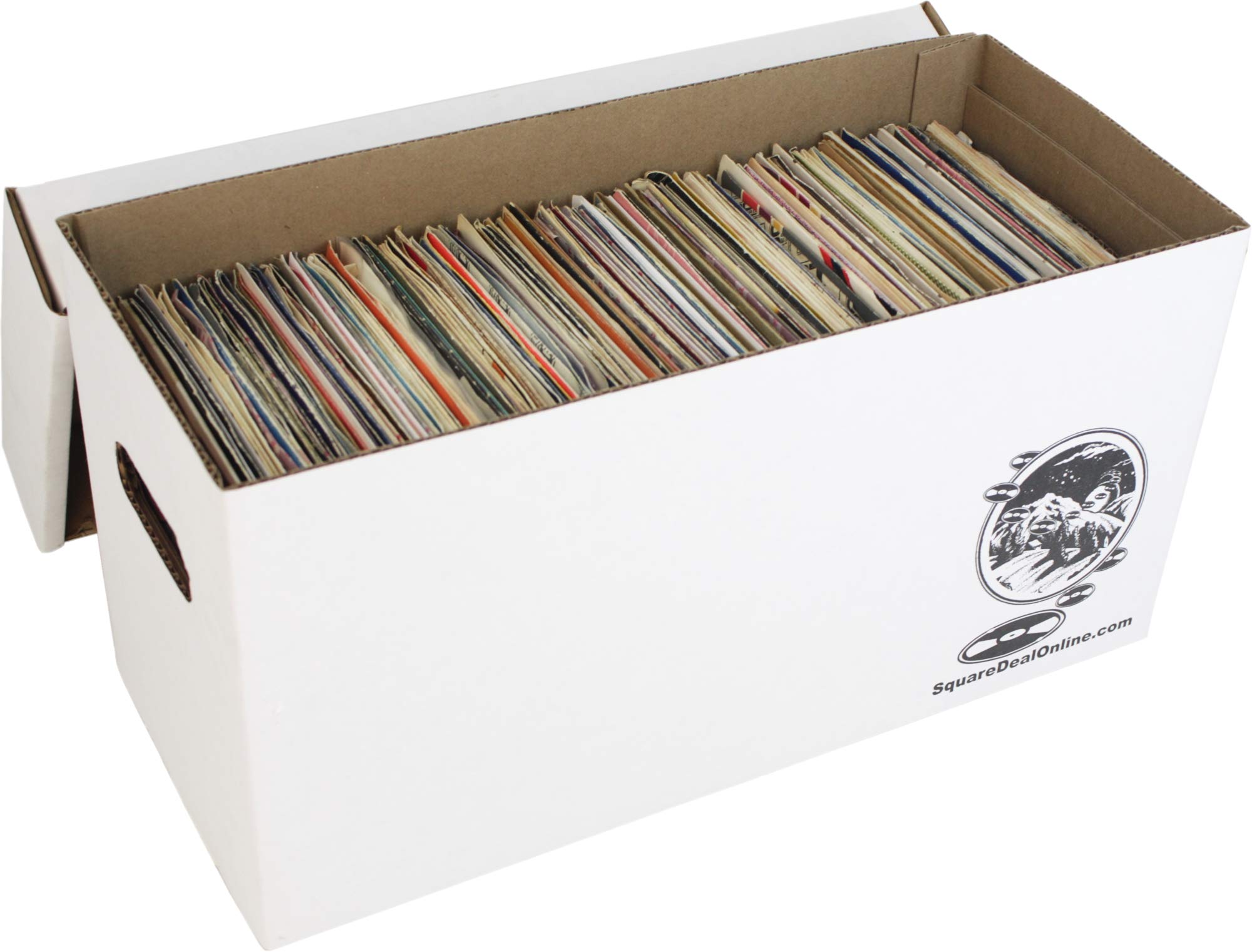 Square Deal Recordings & Supplies Set of 5-7 inch 45rpm Vinyl Record Storage Box - Sturdy Cardboard with Removable Lid - Holds up to 200 7 inch Records