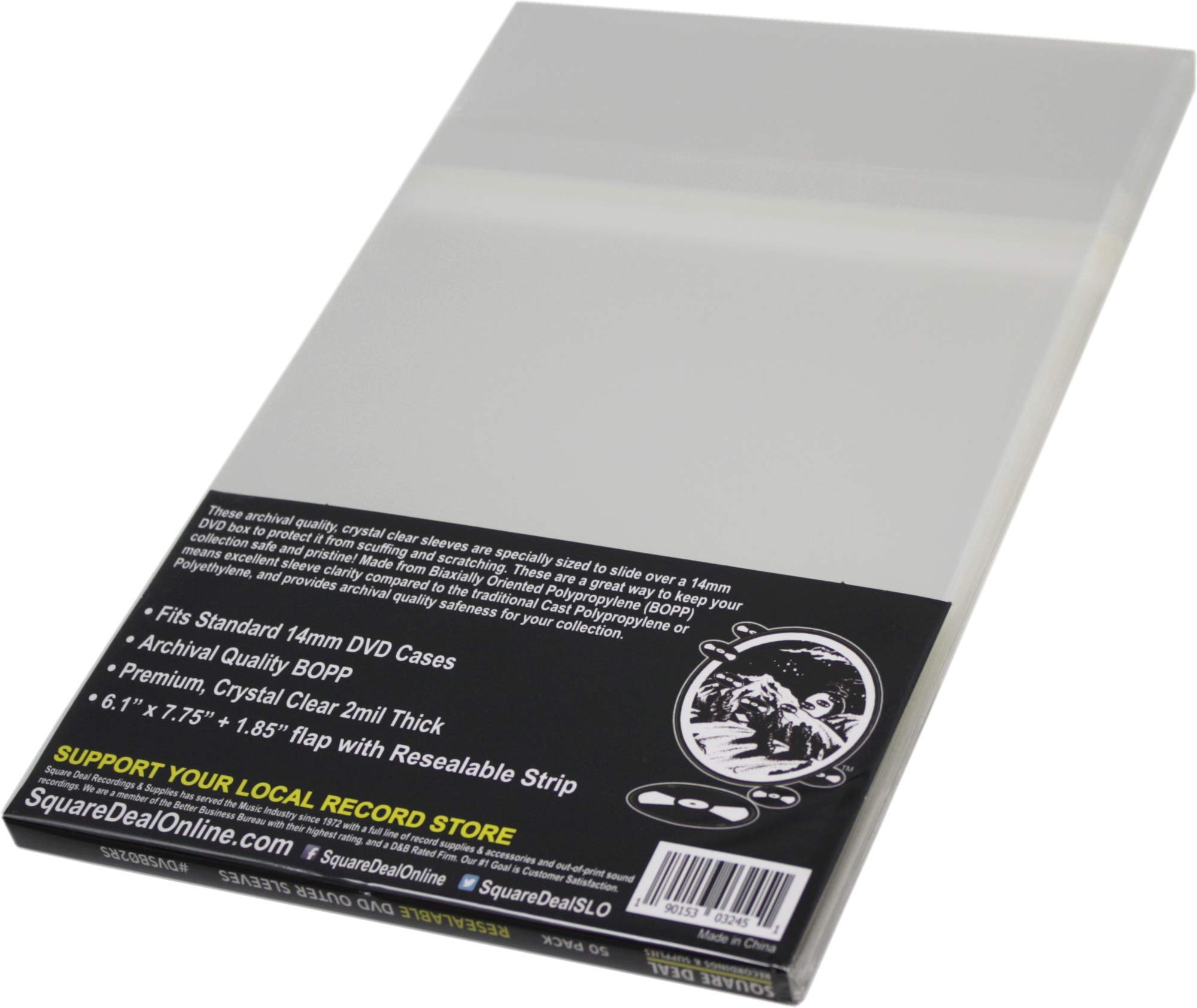 (50) DVD Outer Sleeves - "Super Polyclear" Resealable - Fits Standard 14mm-15mm DVD Cases - DVSB02RS