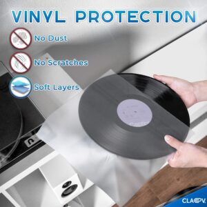 Claev 100 Anti Static Inner Record Sleeves for Vinyl LP Records (12 inch, Square, Translucent), Album Record Protective Plastic Covers for Storage
