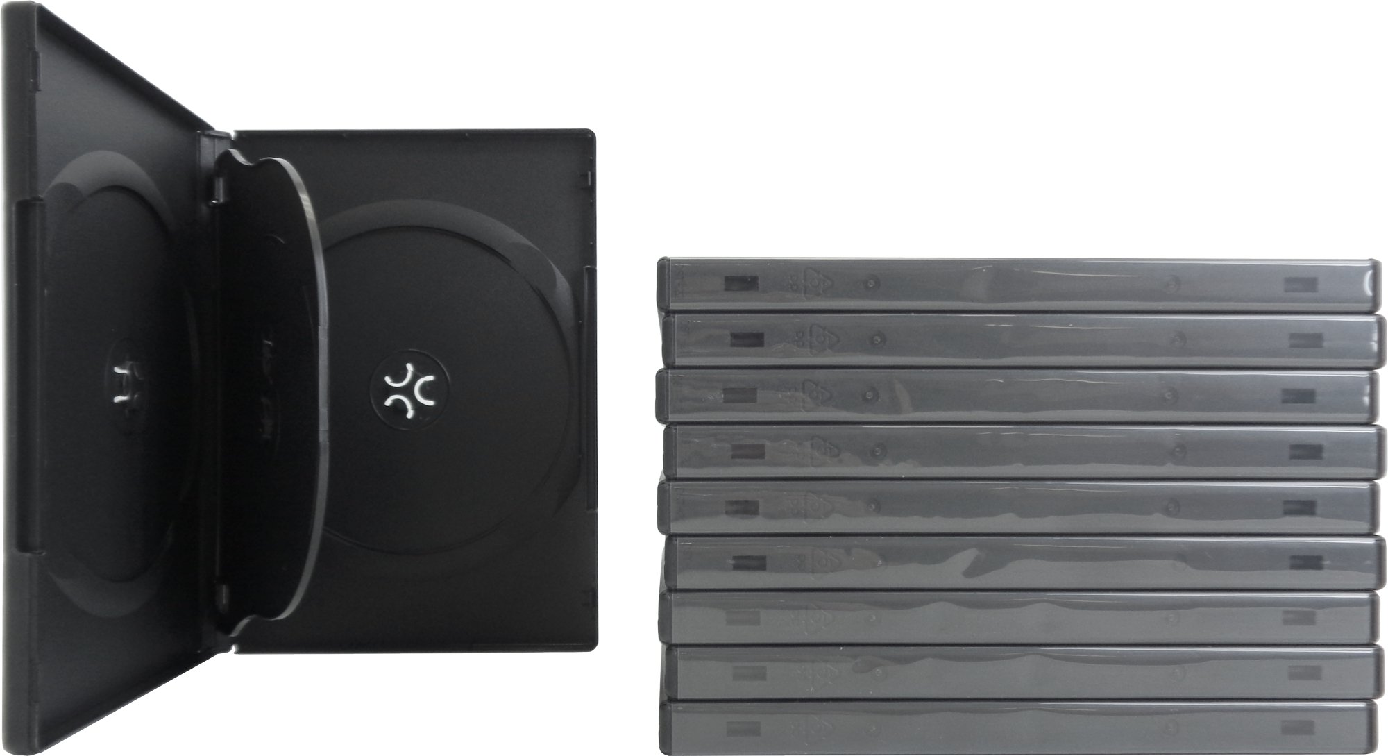 SquareDealOnline - DV4R14BKWT - Standard 14mm DVD Cases - 4 Disc Capacity - Black - (10 Pack)