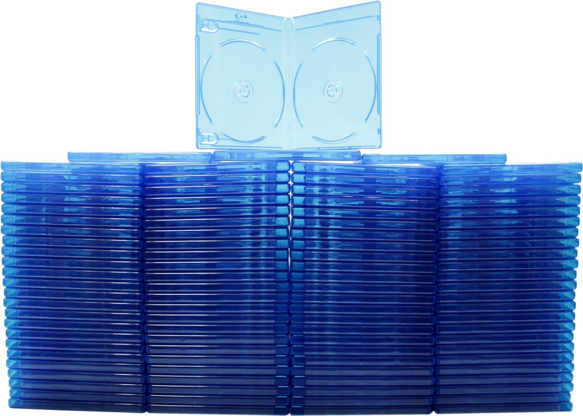 (100) Empty Standard DOUBLE Blue Replacement Boxes / Cases for Blu-Ray Disc Movies #BR2R12BL