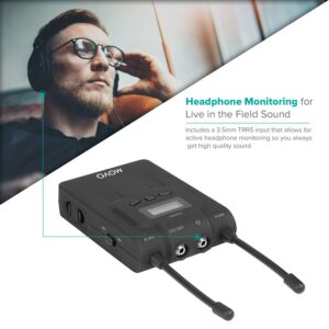 Movo WRX8 48-Channel UHF Wireless Portable Receiver with Camera Mount and XLR / 3.5mm Outputs for the WMIC80 Wireless Microphone System