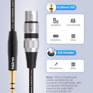 tisino XLR Female to 1/4 Inch (6.35mm) TRS Jack Lead Balanced Signal Interconnect Cable XLR to Quarter inch Patch Cable - 6.6 Feet