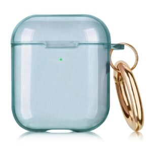 airspo airpods case cover, airpod case 2nd generation clear soft tpu protective cover compatible with apple airpods 1/2 wireless charging case with keychain (clear green)