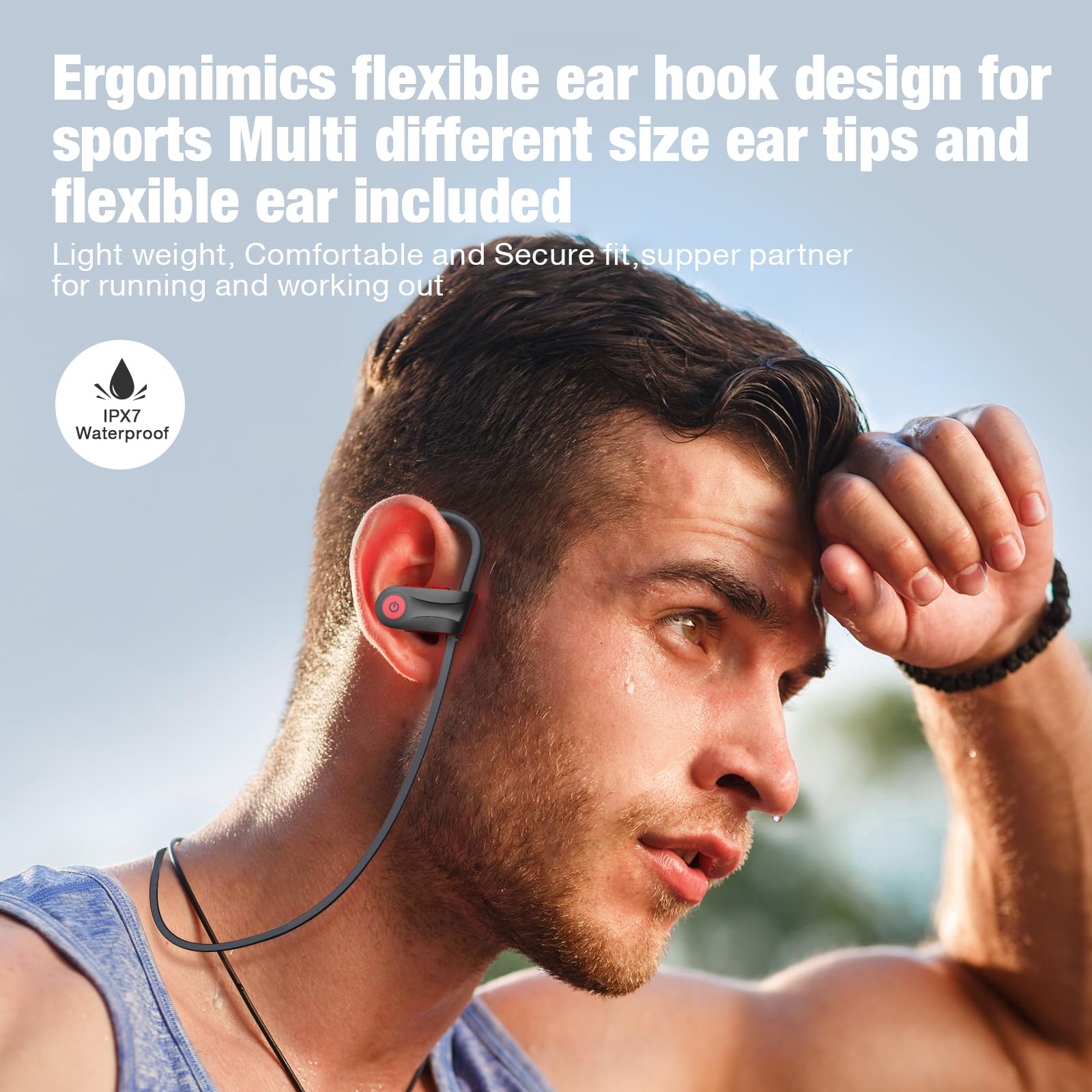 Boean Bluetooth Headphones, Running Wireless Earbuds with 16 Hours Playtime, HD Deep Bass Stereo IPX7 Waterproof Earphones Clear Calls Sound Isolation Sports Headphoens