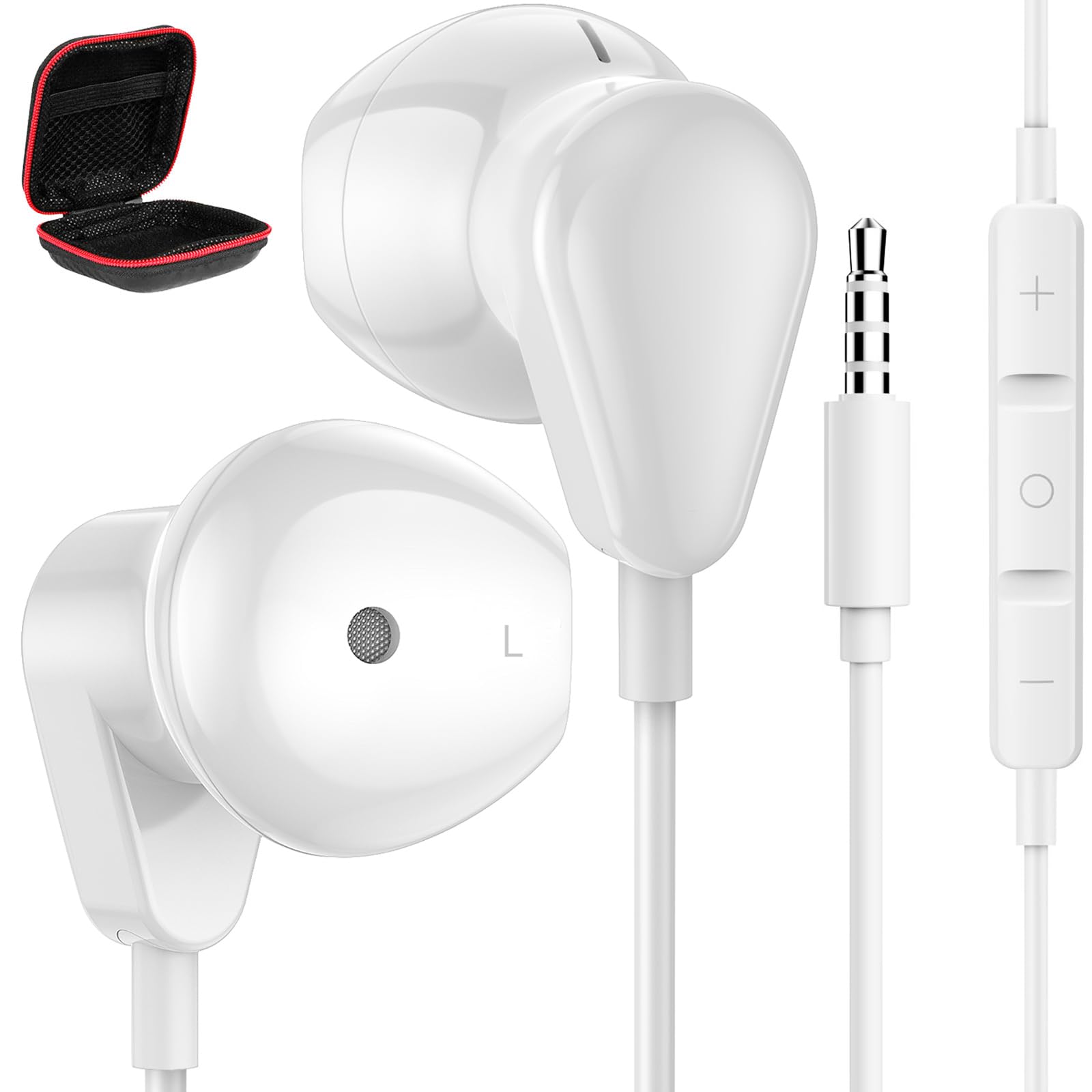 3.5mm Earbuds Wired Headphones for Samsung A25 A15 A14 Galaxy Note 5 8 9 S10E S10+ S8+ S9 Deep Bass 3.5mm Audio Jack iPhone iPad Headset for Google Pixel 5A 4A 3A Moto G Power Pure OnePlus N100, White