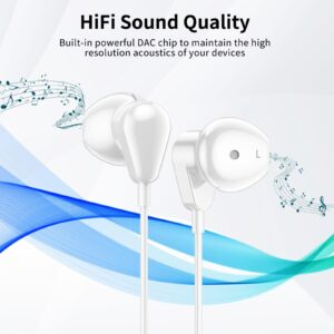 3.5mm Earbuds Wired Headphones for Samsung A25 A15 A14 Galaxy Note 5 8 9 S10E S10+ S8+ S9 Deep Bass 3.5mm Audio Jack iPhone iPad Headset for Google Pixel 5A 4A 3A Moto G Power Pure OnePlus N100, White