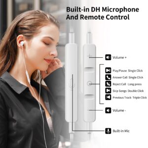 3.5mm Earbuds Wired Headphones for Samsung A25 A15 A14 Galaxy Note 5 8 9 S10E S10+ S8+ S9 Deep Bass 3.5mm Audio Jack iPhone iPad Headset for Google Pixel 5A 4A 3A Moto G Power Pure OnePlus N100, White