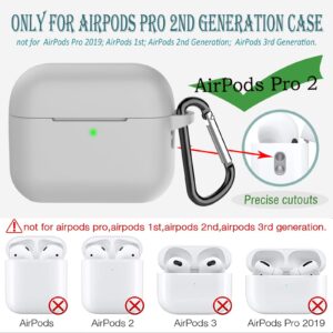 Coffea for Airpods Pro 2nd Generation Case Cover, Soft Silicone Shock-Absorbing Protective Case with Keychain for New Apple Airpods Pro 2 Case 2022 [Front LED Visible] - Gray