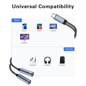 LecLooc USB C to Dual 3.5mm Aux Audio Adapter, Hi-Res Sound Quality, Widely Compatible with iPhone 15, Pixel 7, Galaxy S23, iPad Air, MacBook, etc.