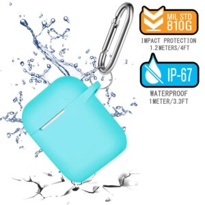 R-fun AirPods Case Cover, Soft Silicone Protective Cover with Keychain for Women Men Compatible with Apple AirPods 2nd 1st Generation Charging Case, Front LED Visible-Mint Green