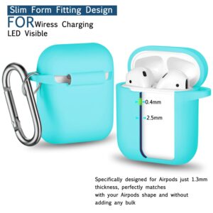 R-fun AirPods Case Cover, Soft Silicone Protective Cover with Keychain for Women Men Compatible with Apple AirPods 2nd 1st Generation Charging Case, Front LED Visible-Mint Green