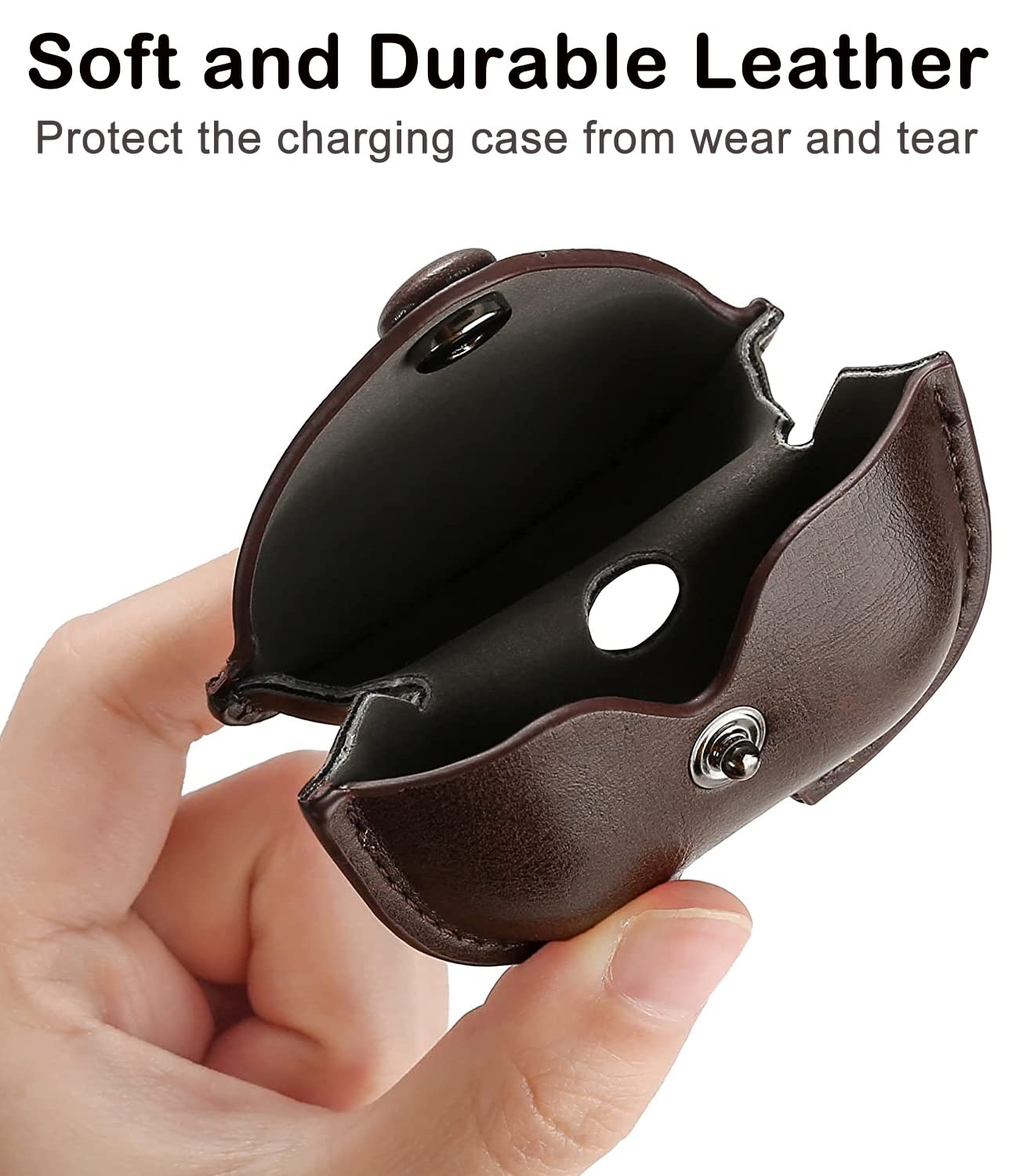 Genuine Leather Case Compatible with AirPods Pro Case, VOMA Protective Cover for Apple AirPods Pro Wireless Charging Case Headphones EarPods, Soft Leather Cover with Keychain Hook Chocolate Brown