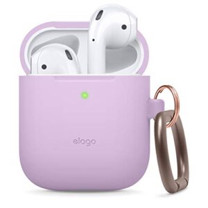 elago Silicone Case with Keychain Compatible with Apple AirPods Case 1 & 2, Front LED Visible, Supports Wireless Charging, Protective Silicone [Lavender]