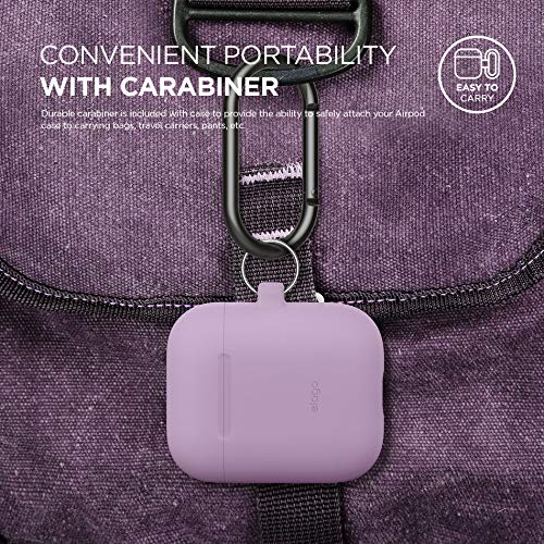 elago Silicone Case with Keychain Compatible with Apple AirPods Case 1 & 2, Front LED Visible, Supports Wireless Charging, Protective Silicone [Lavender]