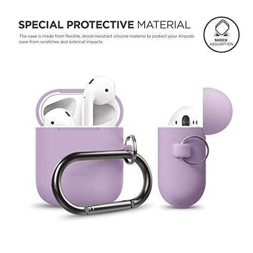 elago Silicone Case with Keychain Compatible with Apple AirPods Case 1 & 2, Front LED Visible, Supports Wireless Charging, Protective Silicone [Lavender]