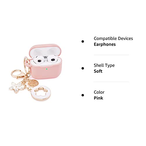 Case for Airpods 3 - VISOOM Pink Airpods 3rd Cases 2021 Silicone for iPod 3 Earbuds Case Cover Women Wireless Charging Case with Accessories Girl Bling Keychain for Apple Ear Buds 3rd Generation