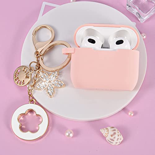 Case for Airpods 3 - VISOOM Pink Airpods 3rd Cases 2021 Silicone for iPod 3 Earbuds Case Cover Women Wireless Charging Case with Accessories Girl Bling Keychain for Apple Ear Buds 3rd Generation