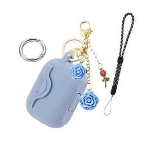 Secure Lock Case for Airpods 3 Case with Cute Flowers Keychain Lanyard,Silicone Protective Case Cover for Airpods 3rd Generation Case Women Girls for Apple iPod 3rd Charging Case 2021 (Blue)