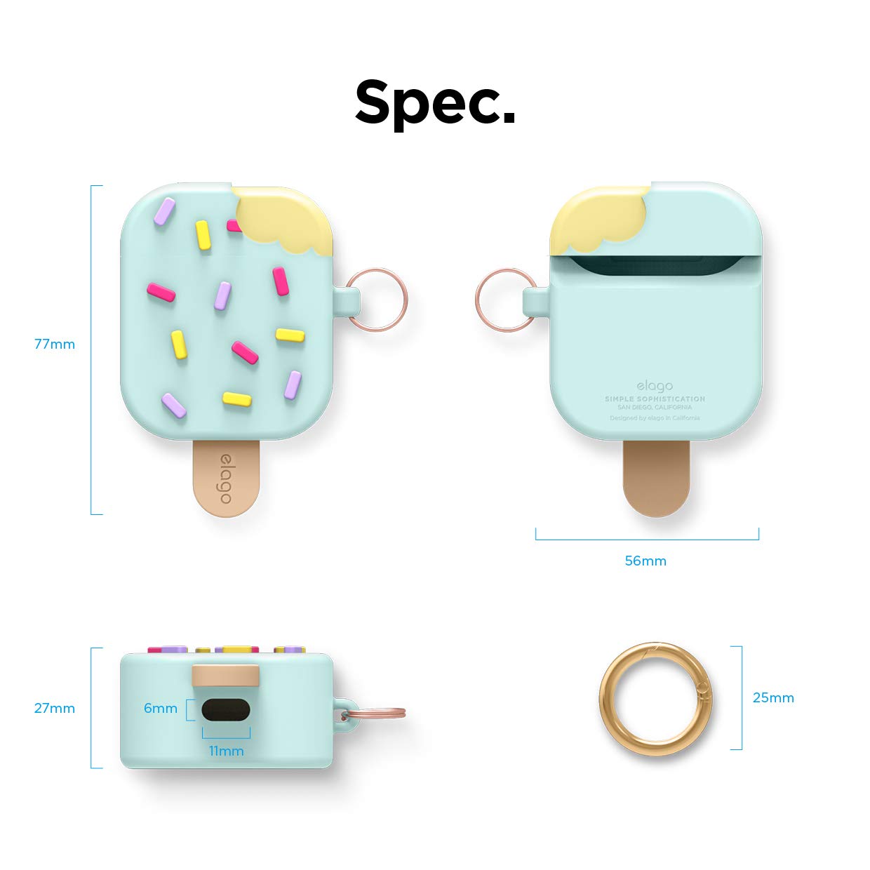 elago Ice Cream AirPods Case with Keychain Designed for Apple AirPods 1 & 2, Shockproof Protective Skin, Cute Accessories for Girls, Kids, Boys [US Patent Registered] (Mint)