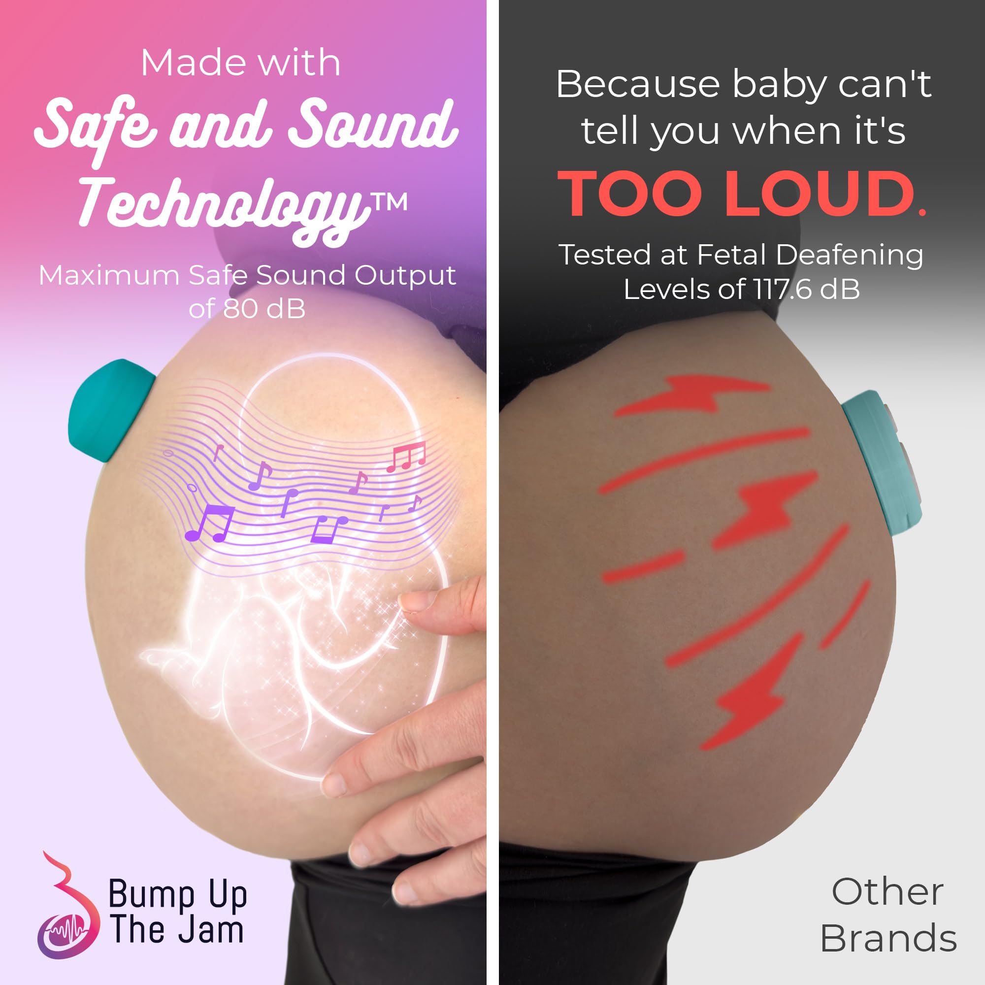 Bump Up The Jam - Baby Bump Headphones (Bluetooth), Safe & Sound Technology (Safe Volume Limit), Skin-Friendly Tape, Dual Speaker (Mom+Baby), Enhanced Bonding with Belly Headphones for Pregnant Women