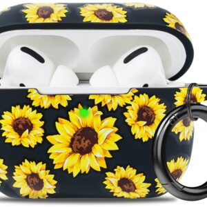 Flower Airpods Pro 2 Case Soft Silicone 2022 - YOMPLOW Case Cover Flexible Skin for Apple AirPod Pro 2nd Charging Case Floral Print Cute Women Girls Protective Skin with Keychain - Black/Sunflower