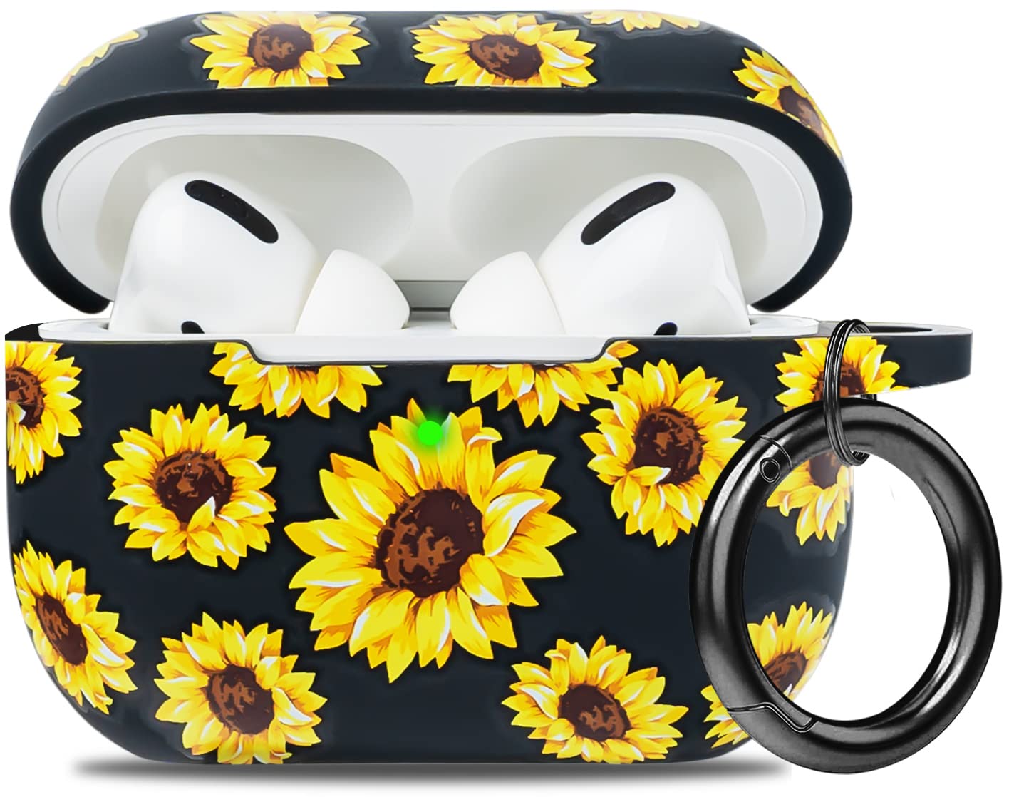 Flower Airpods Pro 2 Case Soft Silicone 2022 - YOMPLOW Case Cover Flexible Skin for Apple AirPod Pro 2nd Charging Case Floral Print Cute Women Girls Protective Skin with Keychain - Black/Sunflower