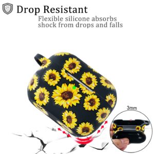 Flower Airpods Pro 2 Case Soft Silicone 2022 - YOMPLOW Case Cover Flexible Skin for Apple AirPod Pro 2nd Charging Case Floral Print Cute Women Girls Protective Skin with Keychain - Black/Sunflower